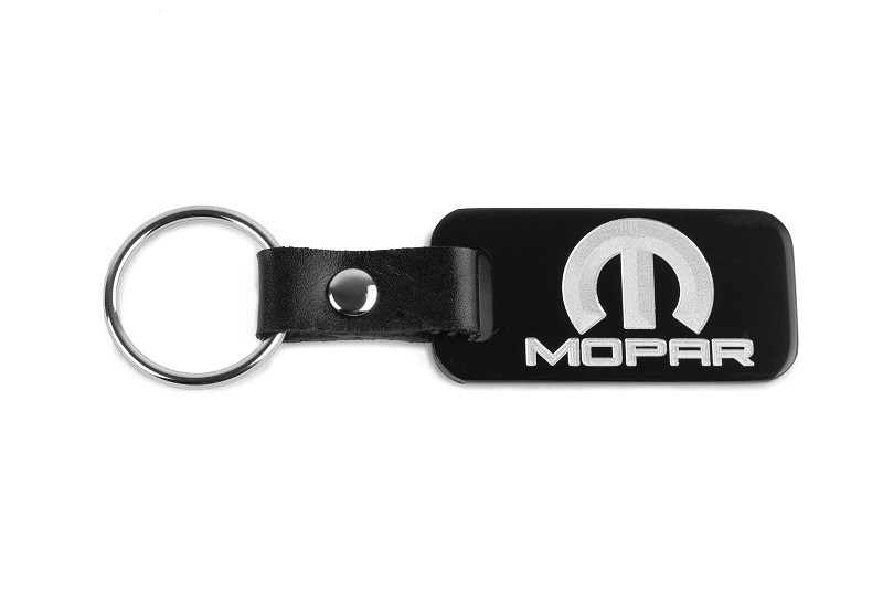 "Silver Mopar M" Satin Black Key Chain - Made In the USA - Click Image to Close